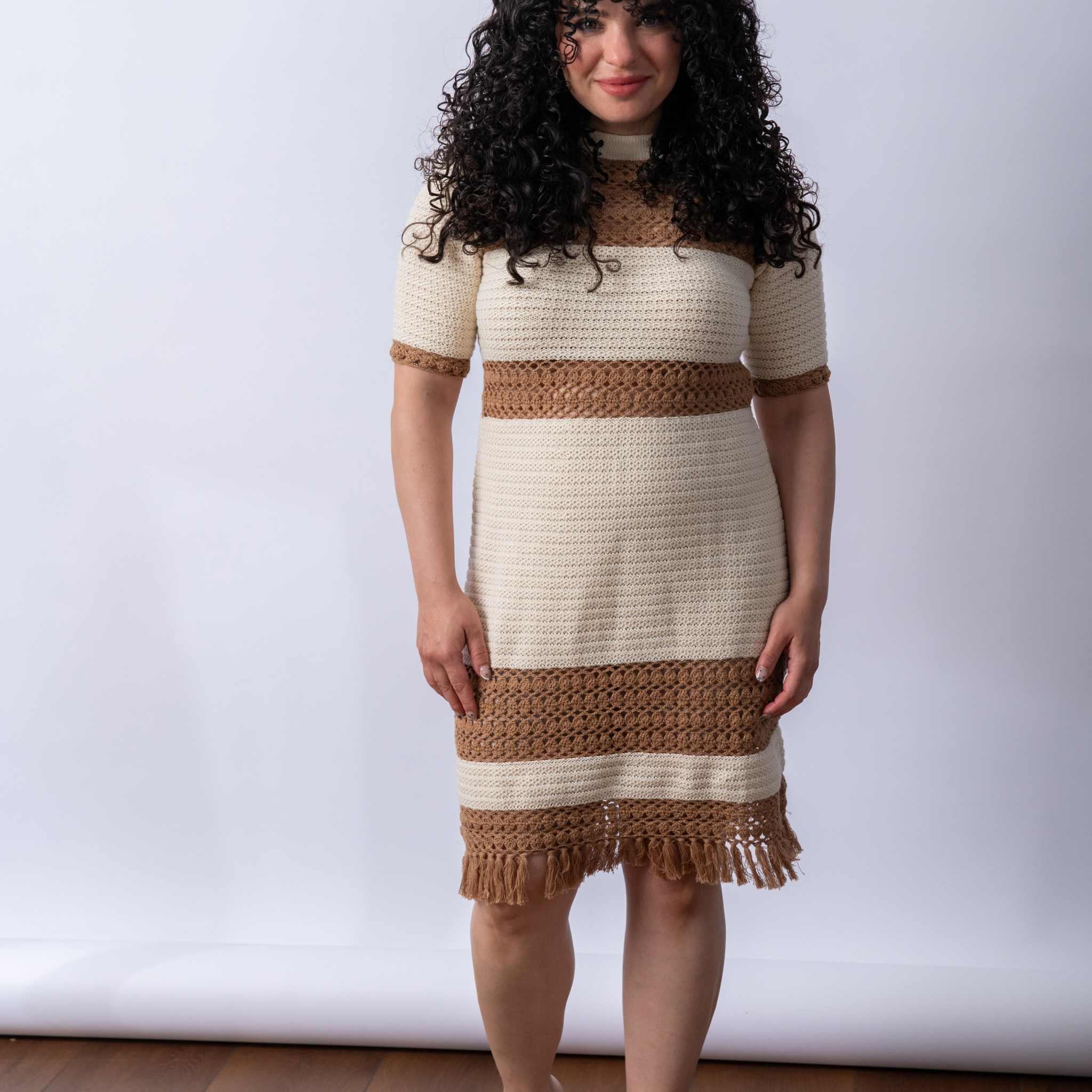 Front view of the coffee and white ella dress