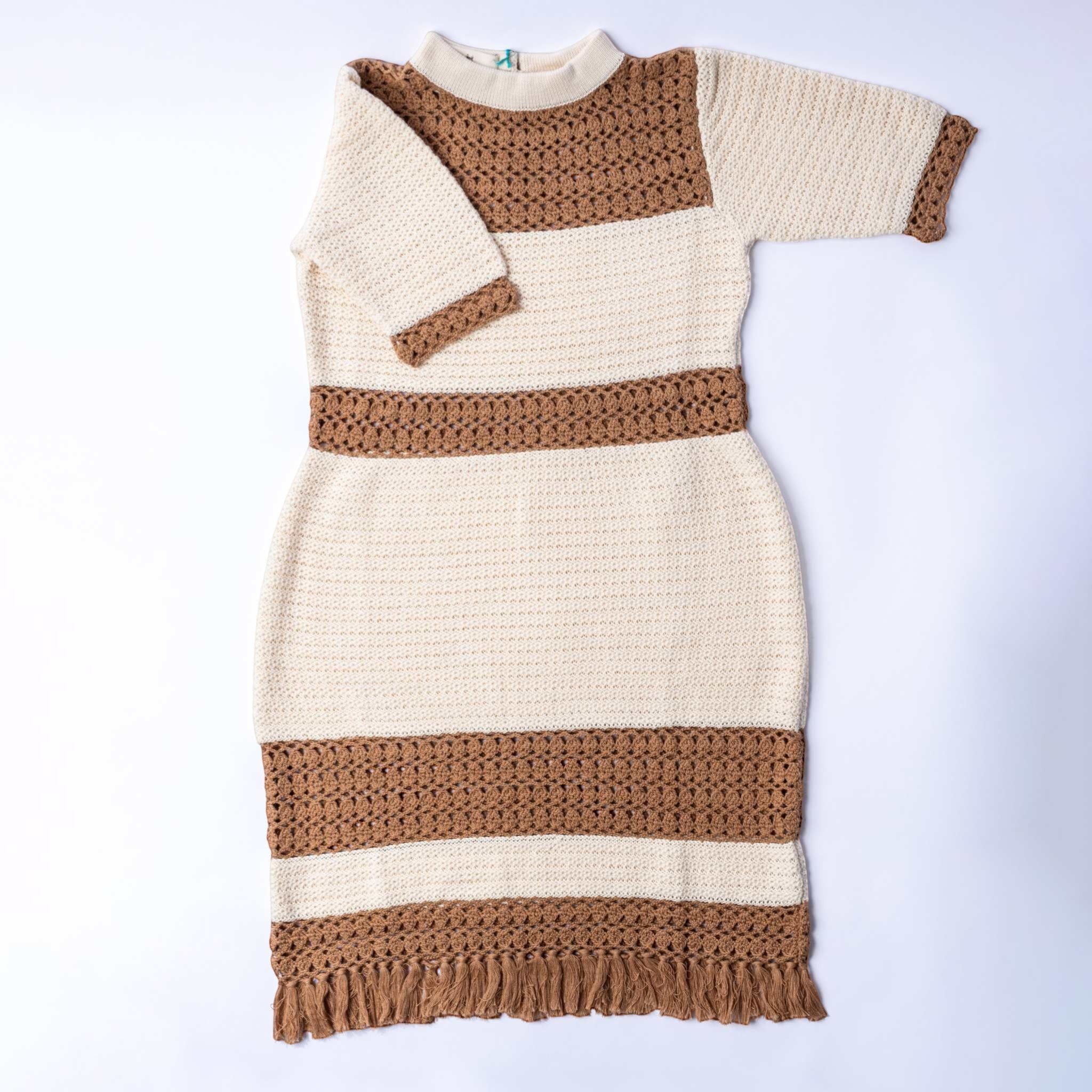 Front flat view of the coffee and white ella dress